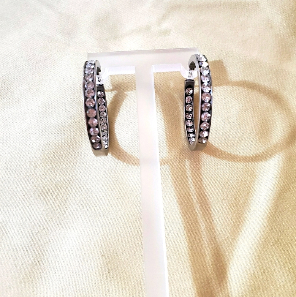 Crystal Rhinestone Thick Cut Hoop Earrings